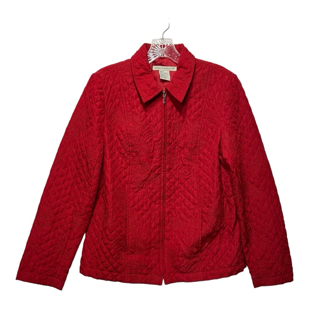 Requirements Red Quilted Embroidered Zip‎ Up Jacket Women's Size M